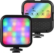 5W Pocket Light Video Lamp Photography Light with 3 Cold Shoe Mounts & 1/4in Screw Hole 62pcs Beads 3000K-7000K Color Temperature with Clip Adapter for Live Streaming Home Studio Black