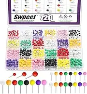Swpeet 720Pcs 3 Sizes 1/6" 1/5" 1/4" - 4mm 5mm 6mm Colorful Plastic Ball Round Head Push Pins Tacks with Steel Point Assortment Kit, Map Tacks Plastic Marking Pins for Bulletin Board, Fabric Marking