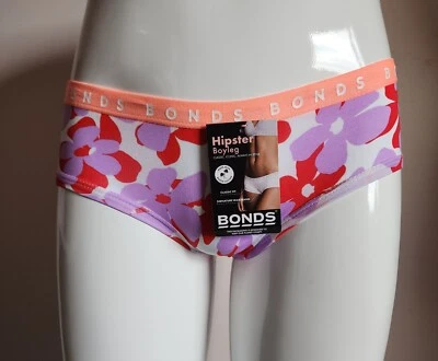 Bonds Ladies WUU7T L3F Happy Daze Printed Hipster Boyleg Brief Size 10 New