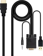 NANOCABLE 10.15.4350 – HDMI to VGA Converter Cable + Jack 3.5 + USB A, HDMI Male to VGA + Jack 3.5 + USB A Male, Black, 1.8 m