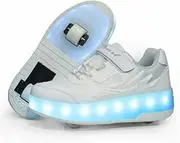 [DZS] Roller Shoes Sneaker LED Light Up USB Rechargeable with 2 Wheels Outdoor Sport for Boys Girls Kids Gift