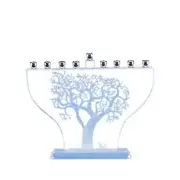 (D) Judaica Menorah Crystal Tree of Life Jewish Chanukah Decor