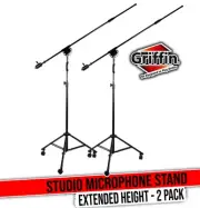 2 PACK Studio Microphone Boom Stand with Wheels by GRIFFIN | Extended Mic Height