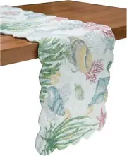 C&F Home Shellwood Sound Cotton Quilted Table Runner White Green Pink