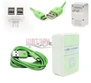 10X 4 USB PORT WALL ADAPTER+10FT CABLE DATA CHARGER GREEN GALAXY S4 S3 S2 NOTE 2