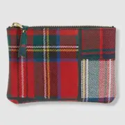 $215 COMME DES GARÇONS Women's Red Small Tartan Patchwork Wallet Wool Pouch Bag