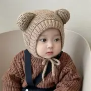 Thicken Bear Baby Knitted Beanie Windproof Baby Knitted Hat Earflap Hat Baby