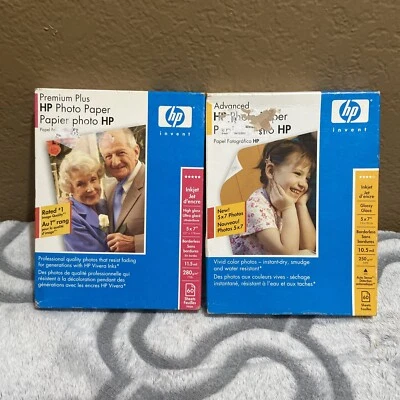 2 HP Advanced & Prem + Photo Paper Glossy InkJet ) 5" × 7" ) 60 Pack - Sealed