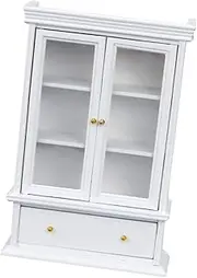 Kisangel Wooden Miniature Storage Cabinet 1:12 Scale Mini House Model Double Door Ornament for Boys and Girls' Room