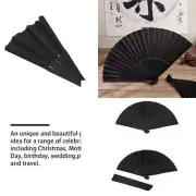 Dance Props Black Silk Folding Fan Chinese Style Hand Held Bamboo Fans Ribs