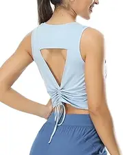 [icyzone] Women's Sports Top Backless Yoga Grop Tops Summer Running Shirt Sleeveless Breathable Fitness Gym Tank Tops