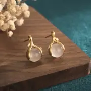 China Style Women Ear Studs 925 Silver Inlaid Agate Bean Sprout Earrings