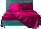 6 Pieces Hot Pink Satin Twin XL Sheet Set with 4 Pillowcases, 18'' Deep Fitted