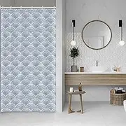 ASDCXZ Blue Shower Curtain 120 x 200 cm, Modern Geometry Rule Boho Blue Flowers Pattern White Bathroom Washable Narrow Shower Curtains Polyester Textile Waterproof Shower Curtain for Bath with 8 Hooks