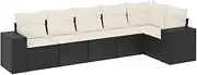 vidaxl 6 Piece Garden Patio Sofa Set - Black Poly Rattan Furniture with Cream Cushions & Storage for Outdoor Yard || Customizable Modular Lounge Seating for Terrace or Deck