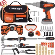 Kids Tool Set- 48PCS Toddler Tool Set Toys with Electronic Toy Drill, Tool Bag&T