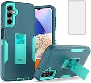 [Asuwish] Phone Case for Samsung Galaxy A14/M14 5G with Tempered Glass Screen Protector Cover and Slim Stand Hybrid Rugged Cell Mobile Accessories A 14 4G 14A 14M G5 Women Men Teal