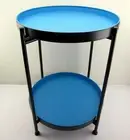 NEW Nordic 15" 2 Tier Tray Side Table Stand Black Blue Round Metal End Table