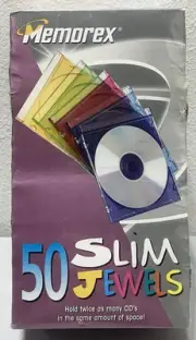 Memorex Slim Jewel Cases Multi Color 50 Pack For CD's CD-Rom Games CD-R New NOS