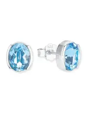 [Amor] Blue Swarovski Crystal 9mm Stud Earrings In Silver