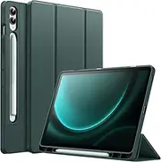 JETech Case for Samsung Galaxy Tab S9 FE+ / S9 FE Plus 12.4-Inch with S Pen Holder, Soft TPU Tri-Fold Stand Protective Tablet Cover, Support S Pen Charging, Auto Wake/Sleep (Midnight Green)