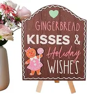 Gingerbread Wooden Signs - Christmas Tabletop Gingerbread Wood Sign | Gingerbread Signs | Christmas Tabletop Gingerbread Wood Sign | Farmhouse Table Shelf Decorations Gingerbread Decor Sign for Home