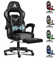 ALFORDSON Gordon Grey Video Gaming Chair with 2-Point Massage, Armrest Headrest, PU Leather Racing Sport Chair with Footrest, High Back Home Executive Office Study Seater