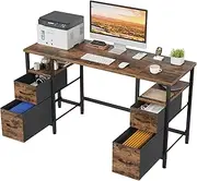 YAOHUOO 55'' Office Desk with 4 Fabric File Drawers - File Drawer Organization, Computer Work Desk, Study Writing Table, Home Office Workstation, Rustic Brown.