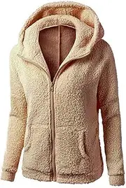 [OULIWANGLUO] Women's Sherpa Fleece Zip-Up Hoodie Jackets Comfy Lightweight Fleece Lined Coats Cute Outwear with Pockets