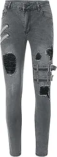 [Generic] Summer Ripped Jeans Trouser for Mens Elastic Waist Skinny Slim Fit Stretch Zipper Pull on Streetwear Motorcycle Denim