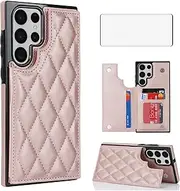 [Asuwish] Phone Case for Samsung Galaxy S22 Ultra 5G Wallet Cover with Tempered Glass Screen Protector and Leather RFID Credit Card Holder Stand Cell S22ultra 22S S 22 S22ultra5g 6.8 Women Men Rose Gold