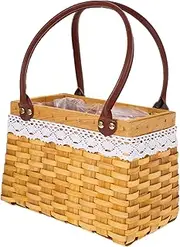 FELTECHELECTR Rattan Woven Storage Basket with Handle Portable Multi Function Vegetable and Flower Basket Design for Outdoor Picnics Home Storage and Organizing Essentials
