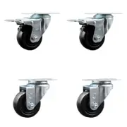 3.5 Inch SS Hard Rubber Wheel Swivel Top Plate Caster Set 2 Total Lock Brake SCC