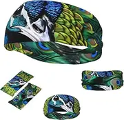 FJWSLCH Blue Peacock Headbands for Women Men Non Slip Workout Sweatbands Adjustable Sports Hair Bands Elastic Head Bands Moisture Wicking Hairband for Running, Cycling, Yoga, Spa