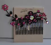 KIRKS FOLLY PINK CRYSTAL FLOWER HAIR COMB