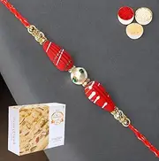 Ghasitaram Gifts Rakhi for Brother Rakhis Online - RM- 711 Premium Rakhi with 400 GMS of Soan Papdi