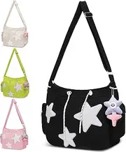 [YILCER] Cute Tote Bag for Women, Aesthetic Canvas Crossbody Bag Y2k Star Hobo Shoulder Purse Preppy Kawaii Zipper Messenger Bag