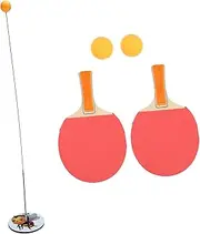 Mipcase 1Set Table Tennis Trainer Elastic Practice Device with Stable Base Rebound Balls Paddles and Flexible Rod for Indoor and Outdoor Training