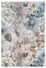 Kyul Floral Multicolour Retro Machine Washable Carpet - Contemporary Rug, Indoor, Pattern, Low Pile, Clean Lines, Living Room Decor