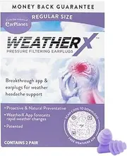 Pressure Filtering Earplug for Shifts in Barometric Weather Pressure, Download Free Alert app (Regular 2 Pk)