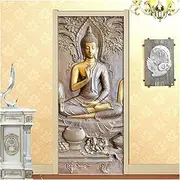 Door Stickers Golden Statue 3D Door Sticker PVC Self-Adhesive Waterproof Poster Wallpaper Living Room Bedroom Door Decor(95x215cm)