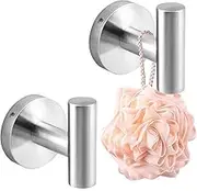 2 Pack Stainless Steel Towel Hooks Bathroom Wall Mounted, findTop Kitchen Cabinet Closet Door Hanger, Brushed Nickel Towel Hooks for Bathroom, Kitchen, Hotel and Garage