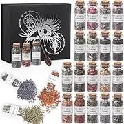 Witchcraft Supplies Herbs and Flowers Kit - Bigger Size 18pack 1.06oz Natural Dried Herbs Set with Crystals Spoon - Witchy Beginners Experienced Dried Herbs Box for Spells Rituals Room Altar Decor