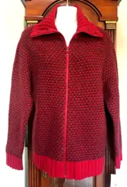 NEW Woolrich Womens Full-Zip Cardigan Sweater Lambswool Sz Small NWT Reds & Gray