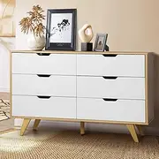 Oikiture Chest of Drawers 120cm Wide with 6 Storage Drawers White