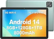 PUTTECH Android 14 Tablet 10.1 inch Tablets, 128GB+8(4+4 Expand) GB 1TB Expand, 8000mAh Battery, Octa-Core Processor, 5G Wi-Fi 6, 2+8MP Dual Camera, Bluetooth, 1280 x 800 FHD IPS Tablet PC