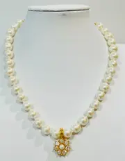 Vintage Hand Knotted Glass Pearl Crystal Enhancer Pendant Necklace 15”+3” Ext