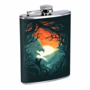 Squirrel Forest Sunset Em1 Flask 8oz Stainless Steel Hip Drinking Whiskey
