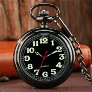 Luminous Arabic/Roman Dial Open Face Case Quartz Pocket Watch with Fob Chain