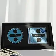 SHAELPII CD Display Frame with Real Glass, Signed Music Disc Wooden Case for Tabletop&Wall mount,Autograph Album Picture Frame Table Stand and Wall Shelf Décor(Black frame&Black mat)